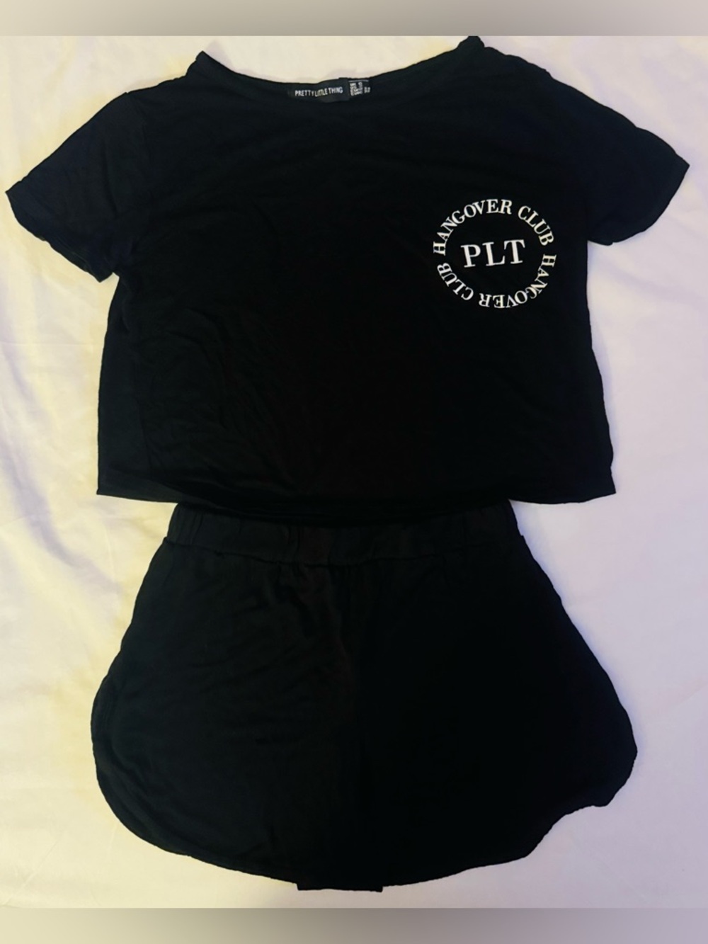 PrettyLittleThing Black 'Hangover Club' Crop Tee & Sleep Set